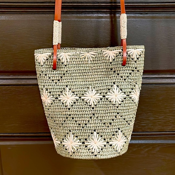 NWOT Sezane Rosie Basket Bag in Olive Green Raffia - Picture 5 of 6